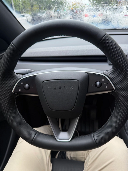 Universal Leather Steering Wheel Cover for Tesla Model 3/Y/X/S (Including 2024 Refreshed Models) - Hand-Sewn