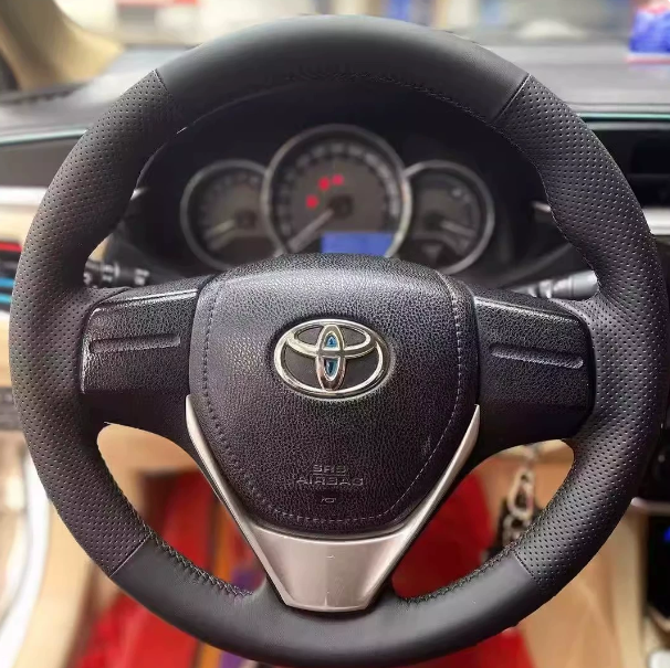 Genuine Leather Steering Wheel Cover for Toyota RAV4, Camry, Corolla