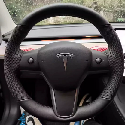 Universal Leather Steering Wheel Cover for Tesla Model 3/Y/X/S (Including 2024 Refreshed Models) - Hand-Sewn