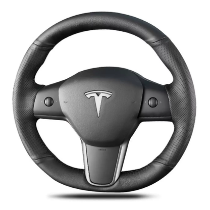 Genuine leather hand-stitched steering wheel cover for Tesla Model 3 and Model Y