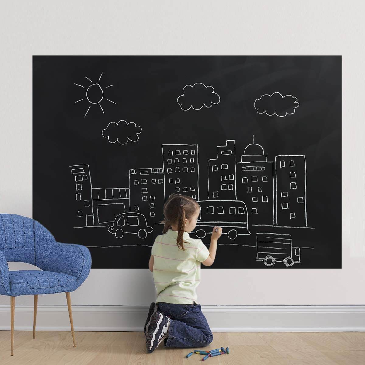 ZHIDIAN Large Magnetic Chalkboard Sticker for Wall | Non-Adhesive Back Blackboard Contact Paper | 94 x 48 Inches, Thick and Removable