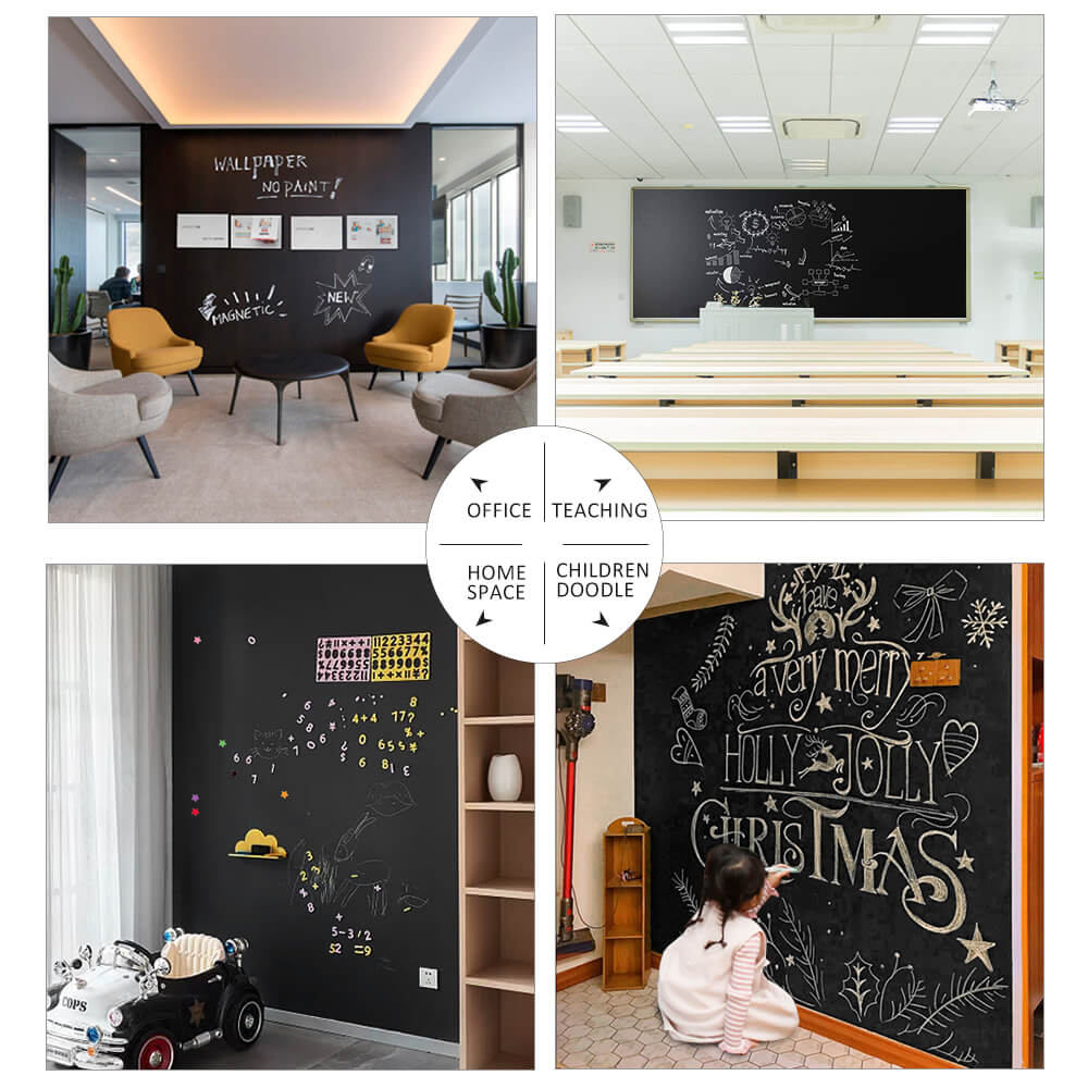 Self Adhesive Chalkboard Wall Sticker, Magnetic Receptive Blackboard Thick Contact Paper with Chalks, Peel and Stick Chalknetic Chalkboard Roll for School, Office, Home