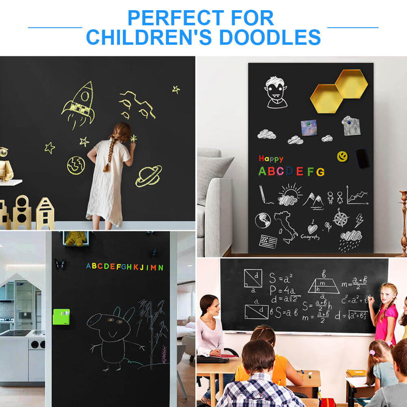 Chalkboard Wall Sticker, 4pcs Magnetic Chalkboard Contact Paper for Wall Self Adhesive Magnetic Wall Board Sticker for Home Kitchen Playroom, Black