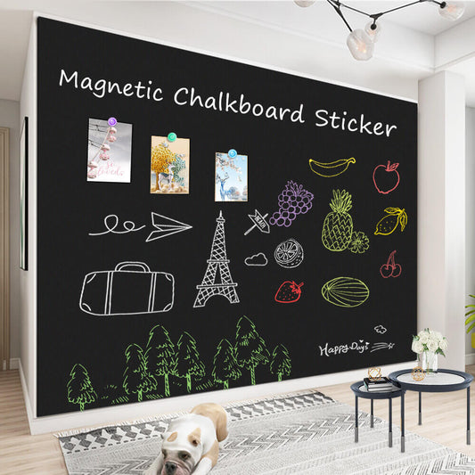 ZHIDIAN Magnetic Chalkboard Contact Paper for Wall, Non-Adhesive Back Chalkboard Wallpaper, Blackboard Wall Sticker with Chalks for Home/School/Playroom