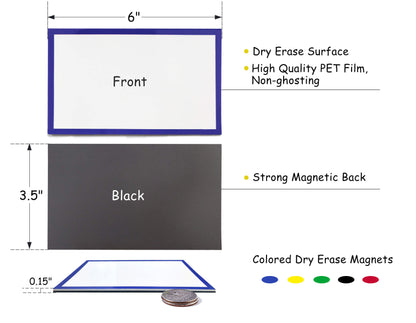 Magnetic Dry Erase Labels Ultra-Large - 6 x 3.5 Inch - 5Pcs Rectangle Name Plates Tags White Board Writable Flexible Magnet Stickers for Whiteboards Refrigerator