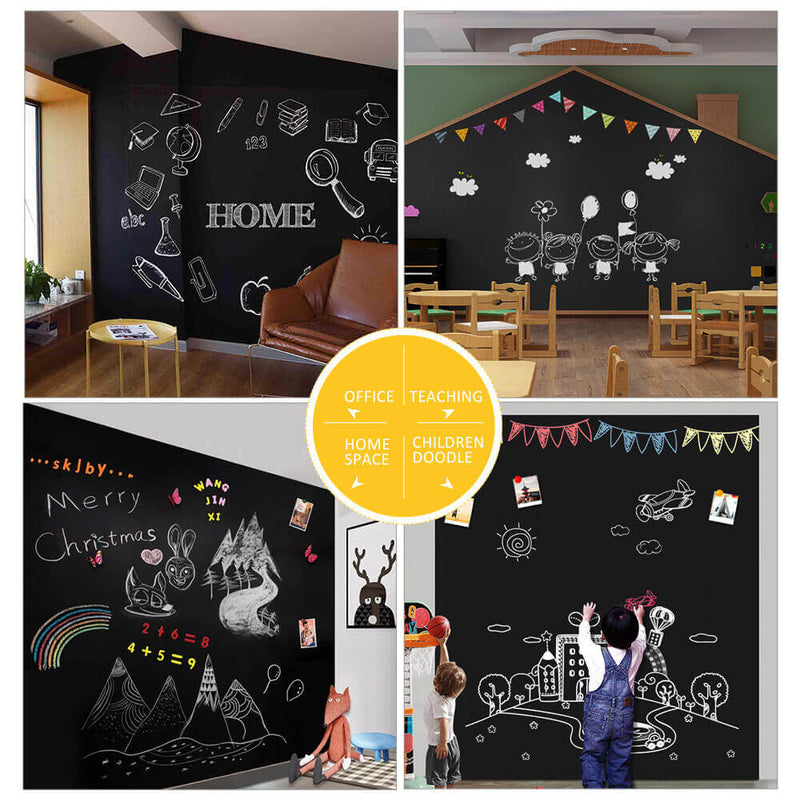 Magnetic chalkboard wall decals with alphabet magnets.
